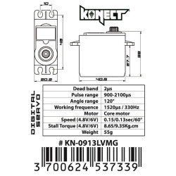 Servo Konect Digital 9kg-0.13s pignons métal KN-0913LVMG Kon...