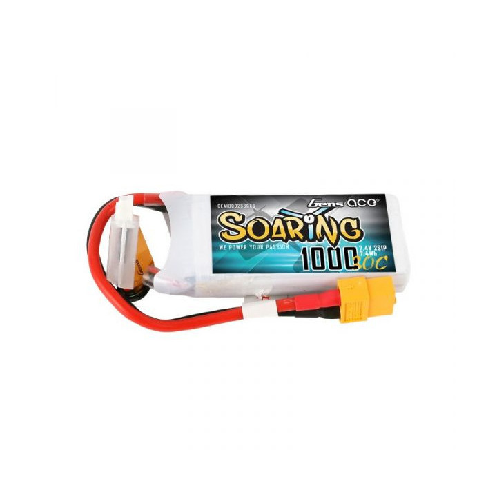GE1-1000S-2X6 Gens ace Soaring LiPo 2S 7.4V-1000-30C (XT60) 69.5x54x11mm 63g Gens ace RSRC