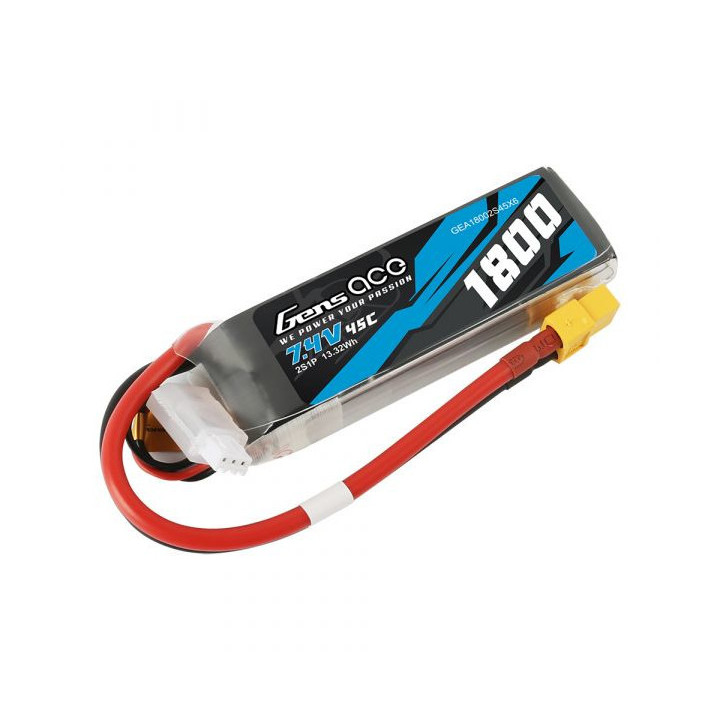 GE1-1800S-2X6 Gens ace Soaring LiPo 2S 7.4V-1800-45C (XT60) 90x30x17mm 111g Gens ace RSRC