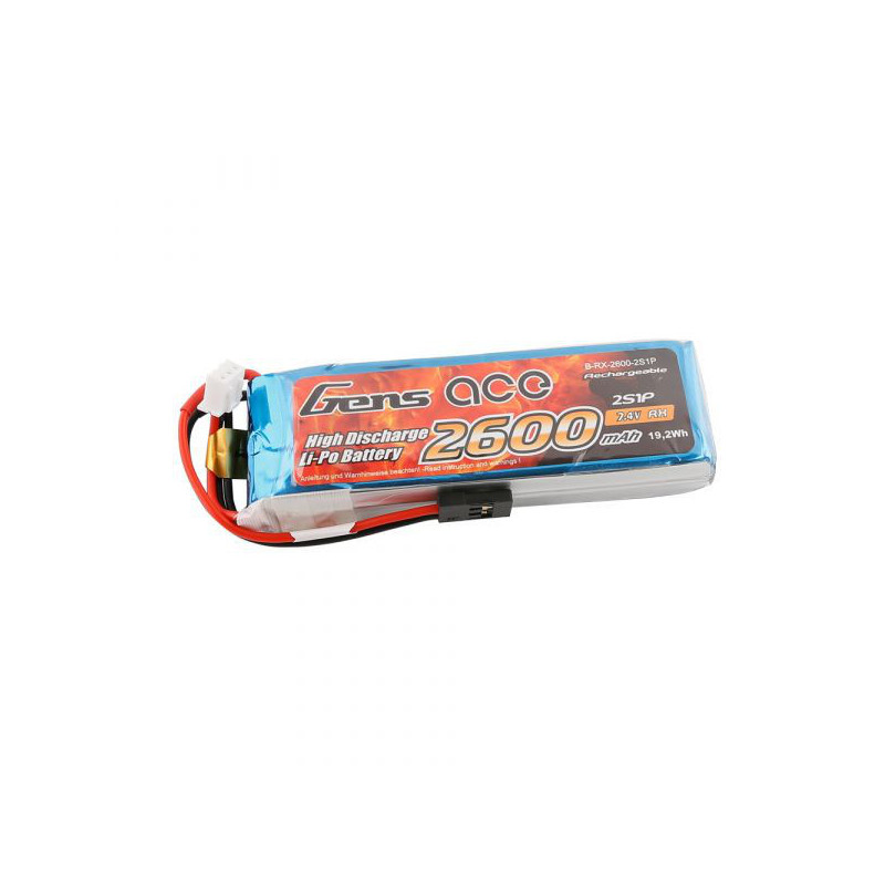 GE6-2600S-2JR Gens ace Batterie Rx LiPo 2S-7.4V-2600 (JR plug) 92g - Straight GE6-2600S-2JR Gens ace RSRC