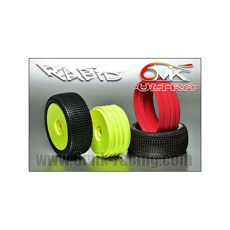 TKU10J 6mik Rapid Tires + Yellow Ultra 1/8 Buggy Rims (2) 6MIK-Racing RSRC