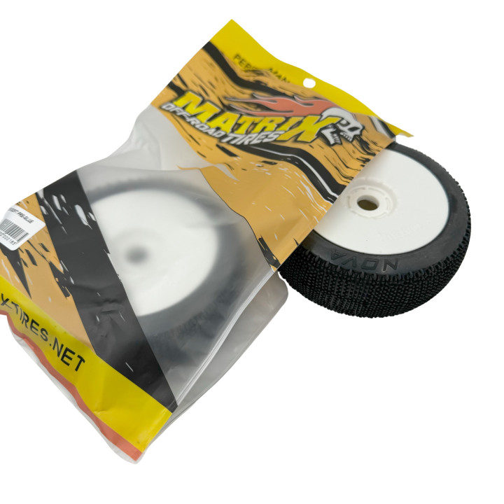 Pneus Nova Matrix montés-collés buggy 1/8 buggy sur jantes blanches gommes Ultra, super, soft, clay - Plus de 2000 références