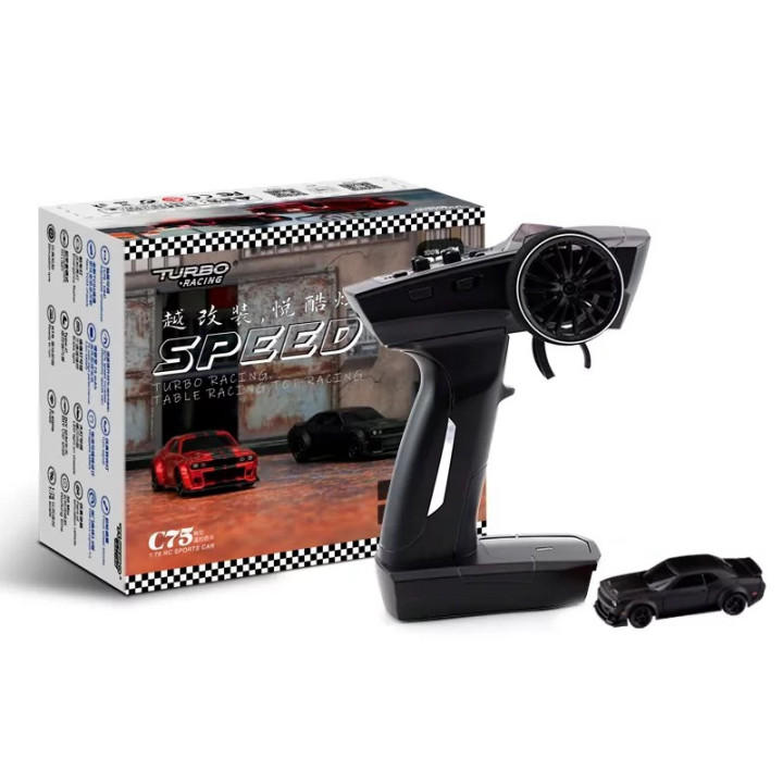 Voiture Turbo Racing 1/76 Muscle car noire radio-commandée enfants avec 2 carrosseries personalisables - Plus de 2500 référen