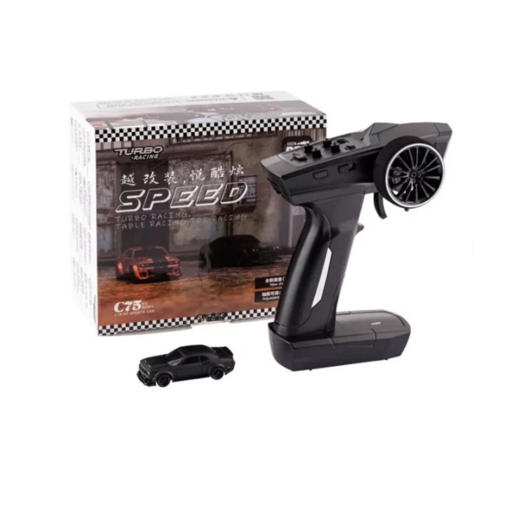 Micro Turbo Racing car 1/76 Muscle car black ready to run remote controlled for kids on the kitchen table - More than 2500 it