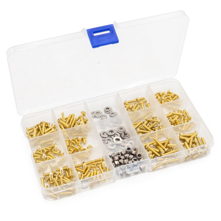 HTR-302 Assortiment de vis M3 1/8 et 1/10 (330 vis acier doré) Hobbytech RSRC