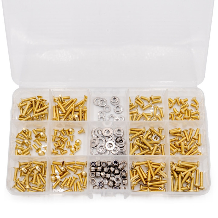 HTR-302 Assortiment de vis M3 1/8 et 1/10 (330 vis acier doré) Hobbytech RSRC