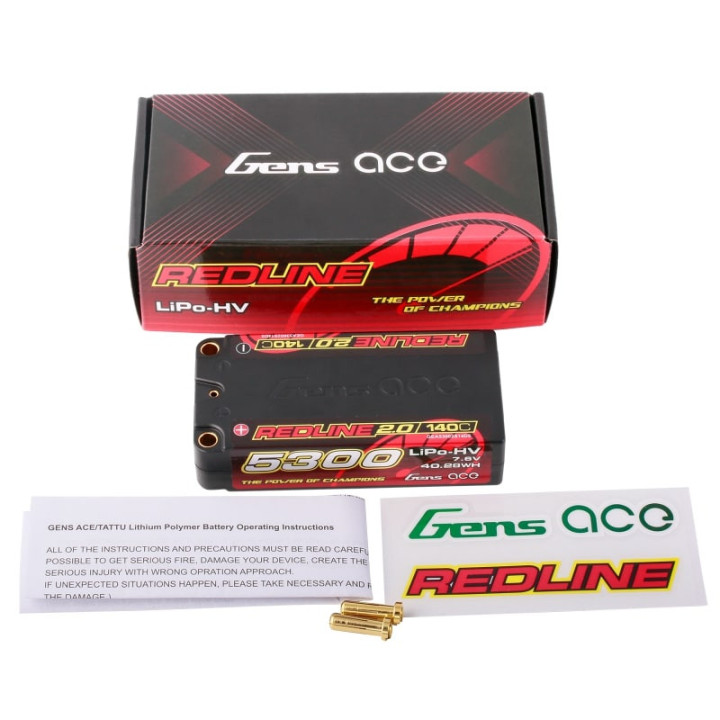 GEA53002S14D5 Lipo Battery Redline 2.0 2S 7.6V 140C 5300mAh Shorty Gens ace RSRC