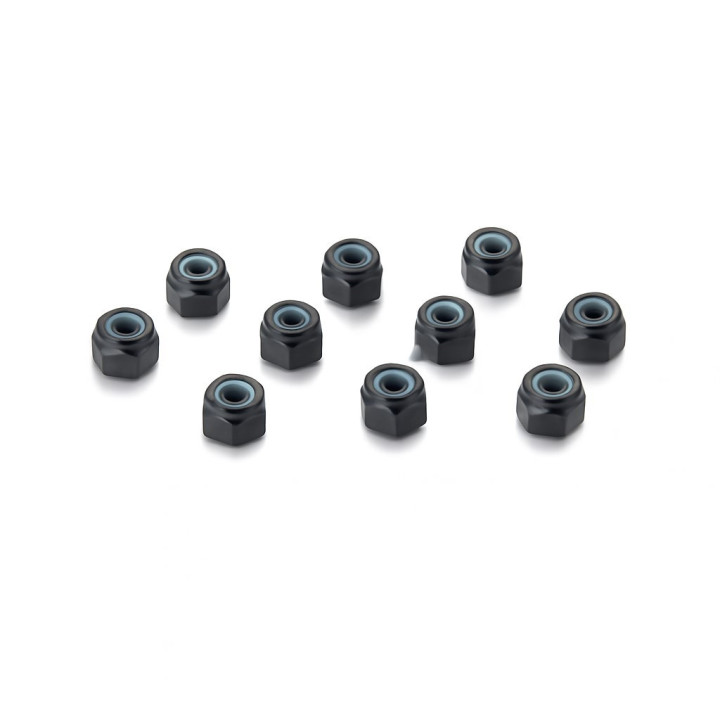 XTR-0340BK M3 black aluminum nylon nuts (10) XTR RSRC