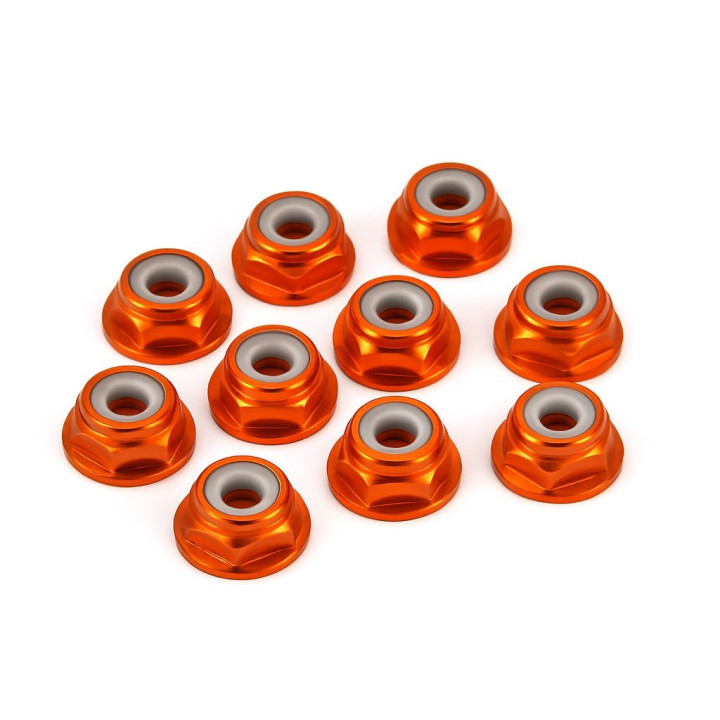 XTR-0341O M3 orange flanged aluminum nylon nuts (10) XTR RSRC