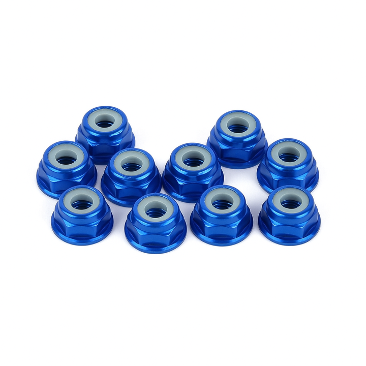 XTR-0341B M3 blue flanged aluminum nylon nuts (10) XTR RSRC