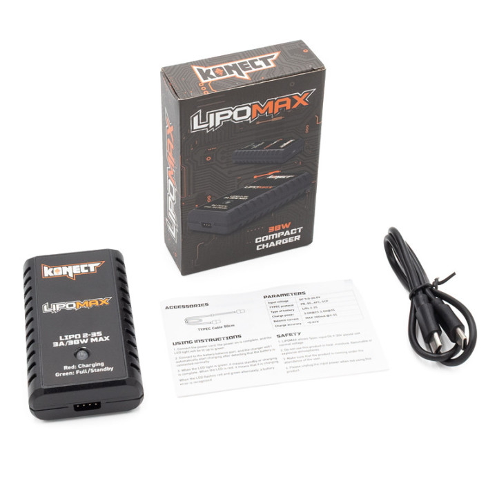 KN-LIPOMAX Chargeur LiPo USB-C 2S-3S 38W Konect Konect RSRC