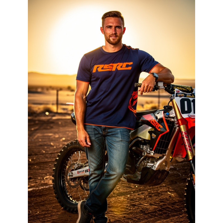 RSRC-24 RSRC premium T-shirt "THE SHARK" navy blue with fluorescent orange logos RSRC RSRC