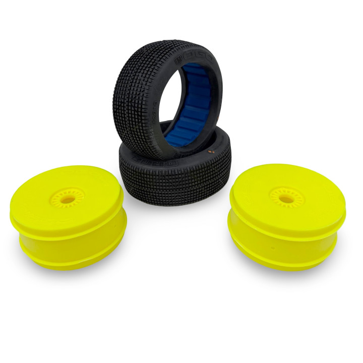 Pneus OGO Dana avec inserts et jantes jaunes (2) - 1/8 buggy à coller
