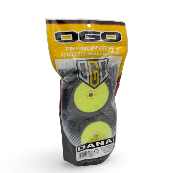 OGO Racing Dana Tires with Inserts and Yellow Wheels for 1/8 Buggy