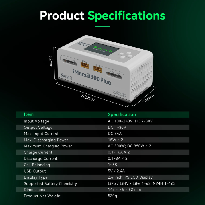 GEA300WPLUS-EW Gens Ace iMars dual channel D300 PLUS AC/DC charger white Gens ace RSRC
