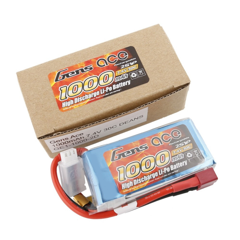 GE1-1000-2D Gens ace Batterie LiPo 2S 7.4V-1000-30C(Deans) 76x37x13mm 70g GE1-1000-2D Gens ace RSRC