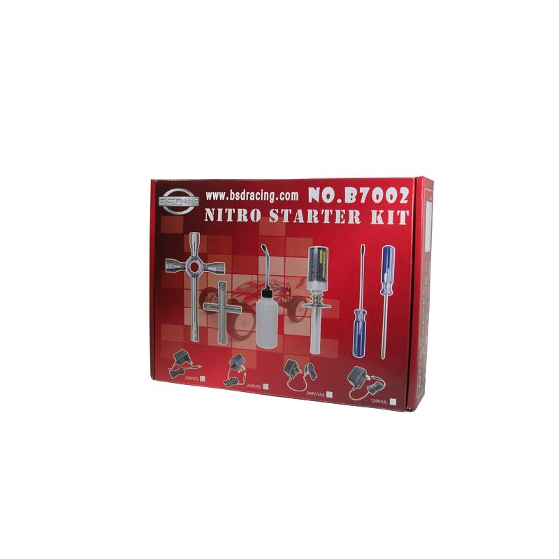 Nitro starter kit. Fuel bottle, glow igniter, wheel wrench and tools