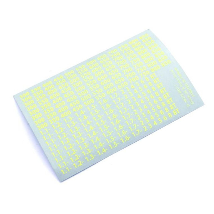 Planche d'autocollants viscosité amortisseurs Kyosho (Jaune fluo)