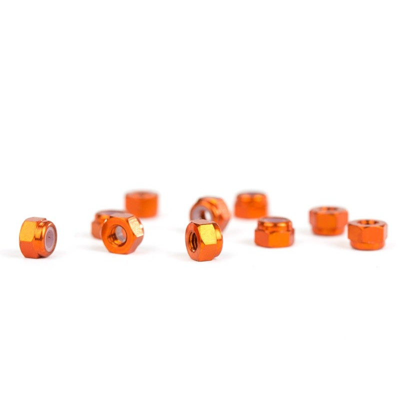 M3 Orange Aluminum Nylon nuts (10)