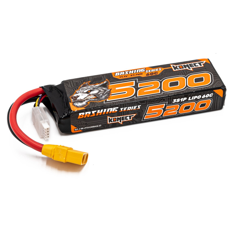 Konect Lipo Battery 5200mah 11.1V 60C 3S XT90 for bashing RC Cars