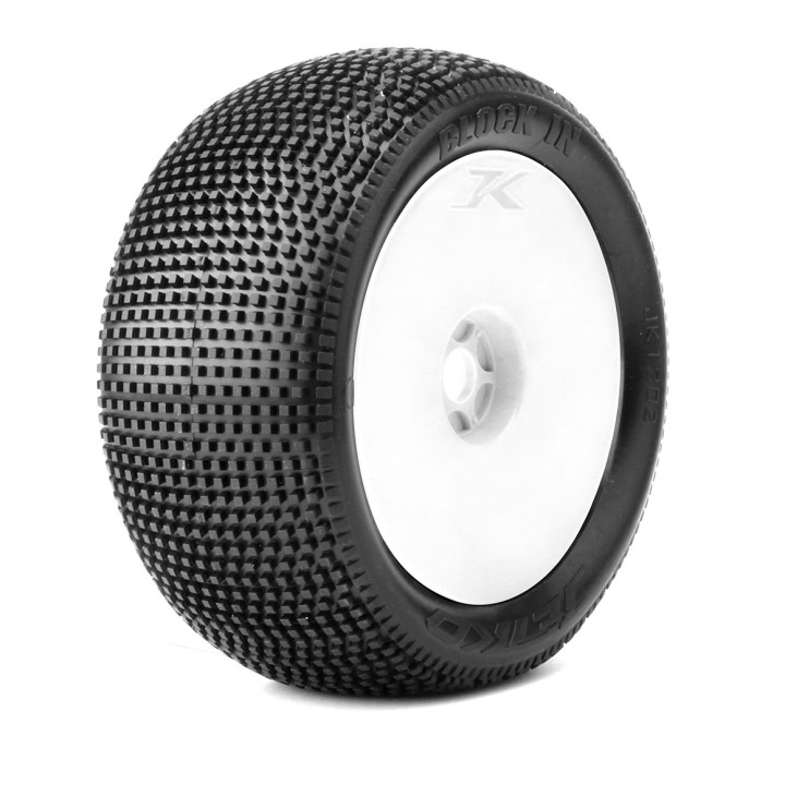 Pneus Jetko Truggy 1/8 Block In Super et Soft (2) jantes blanches