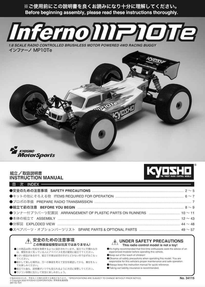 Kyosho MP10Te instruction manuel