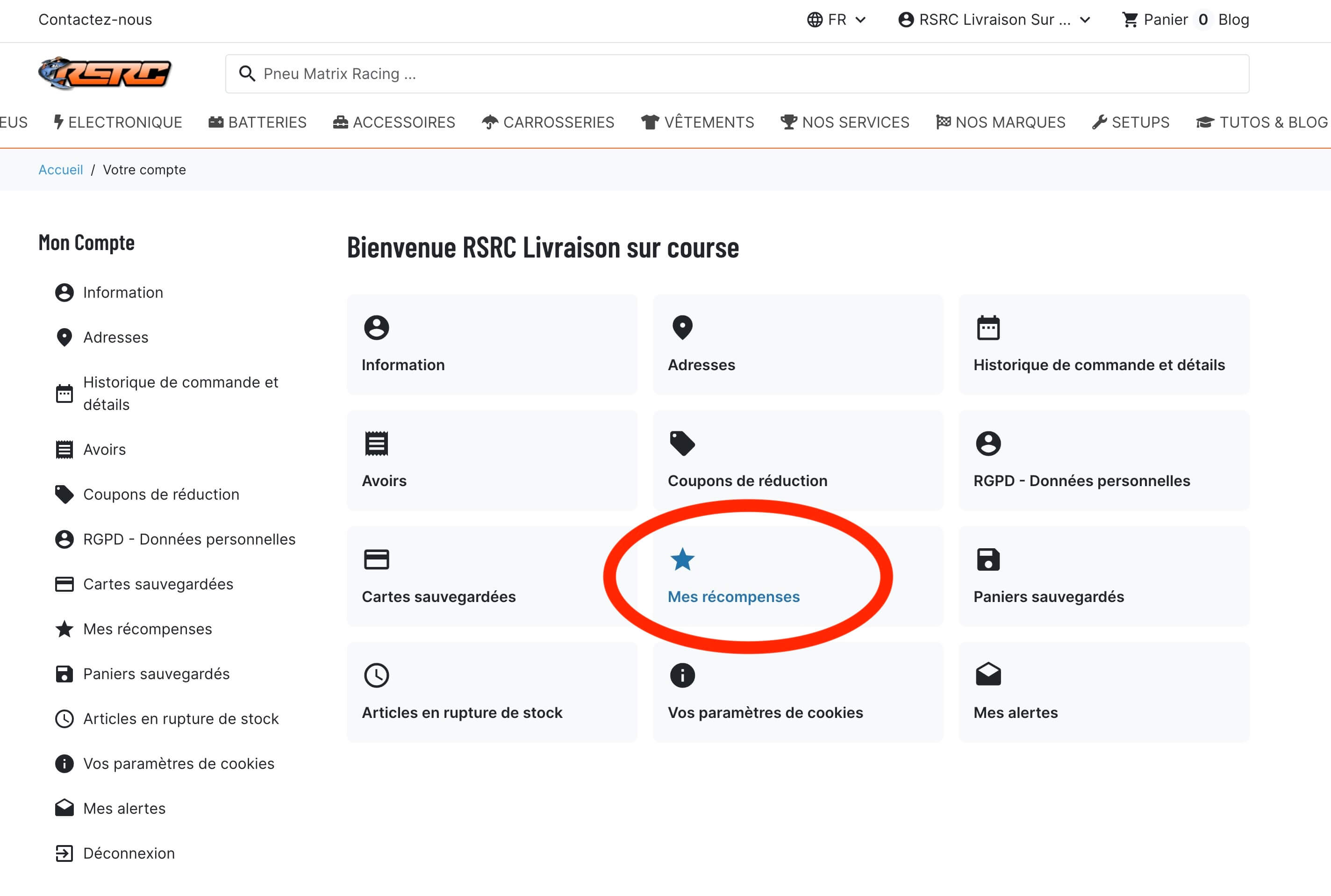 Menu récompenses RSRC