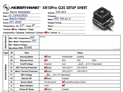 Réglages variateurs Hobbywing XR10 Pro G2 et G2S Pierre Petitdidier